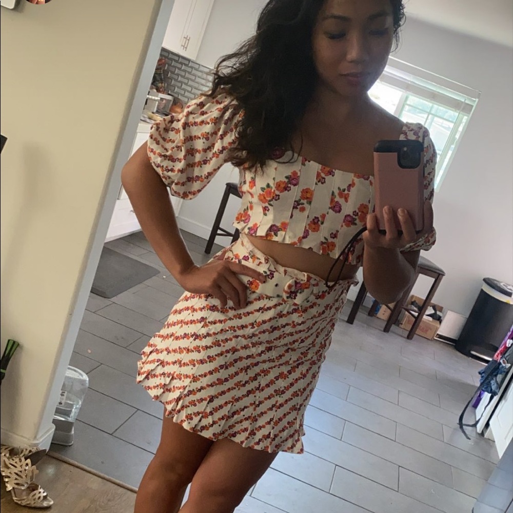 For Love And Lemons Floral Two-Piece Set - White and Red
